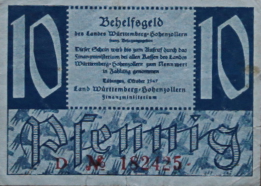 Datei:10-Pf Behelfsgeld WürttembergHohenzollern Okt1947 A 8024.JPG