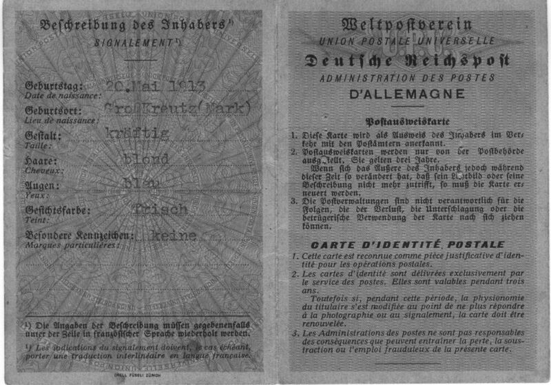 Datei:Postausweis von 1944 Seite1+4 Bildgröße ändern.jpg