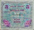 5 Mark der Allierten Militärbehörde (Besatzungsgeld) parallel zur Renten- und Reichsmark bis 20. juni 1948