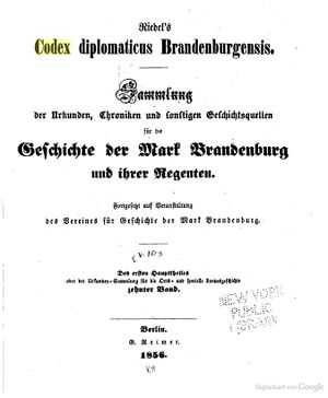Codex diplomaticus Brandenburgensis Bd10 Titelblatt.jpg